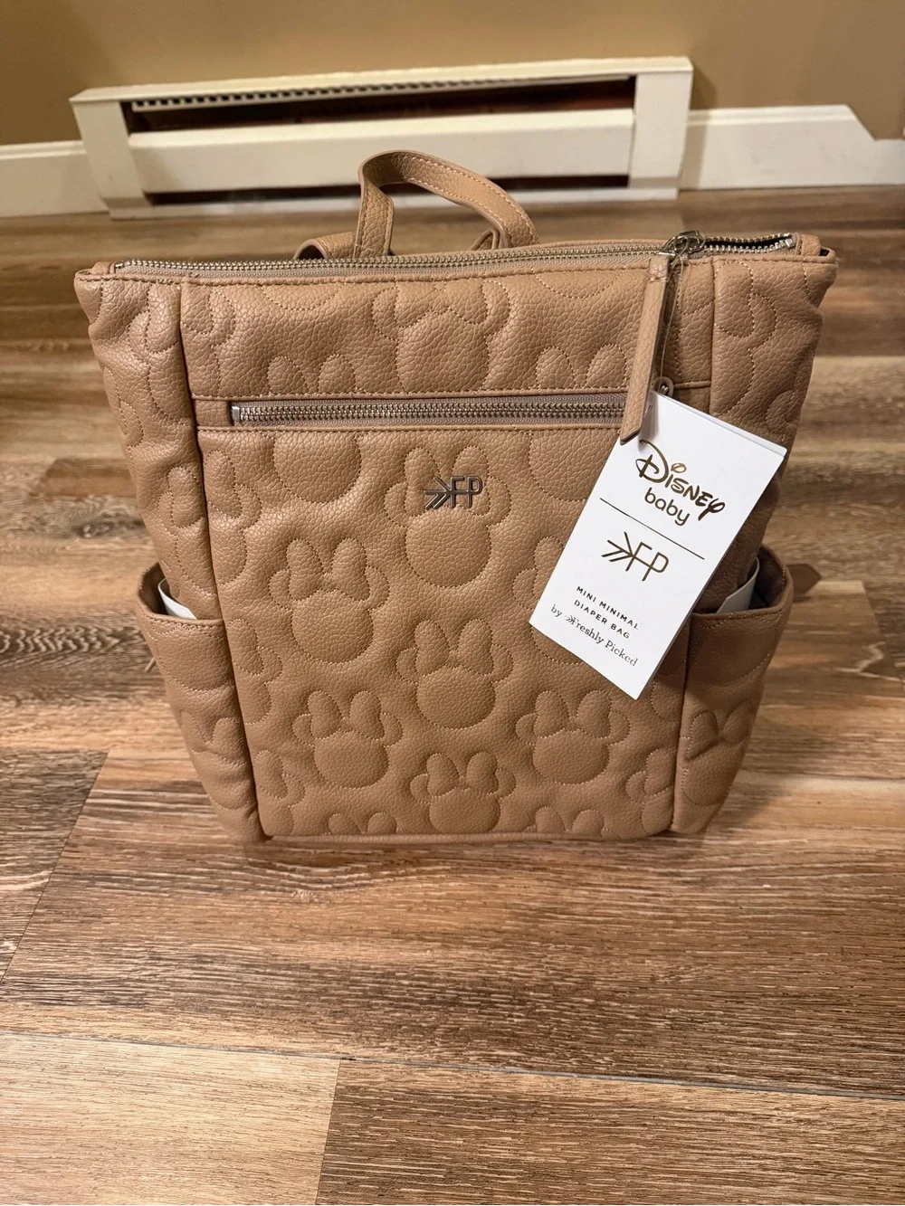 Disney Baby Quilted Tan Mickey Paw Convertible Diaper Backpack Tote